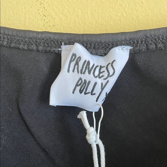 Princess Polly Love Song Top Black Satin Long Sleeve Crop Square Neck NWT US 2 - Picture 3 of 10